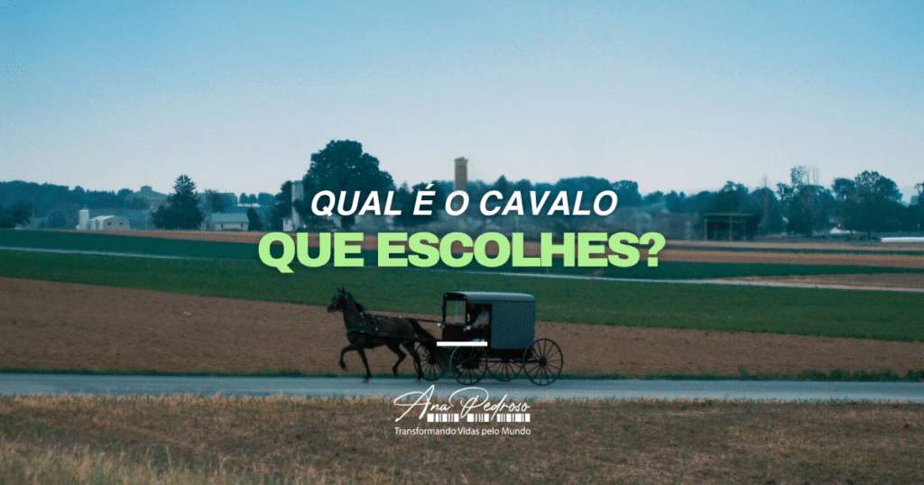 Cavalo a puxar uma carruagem num campo aberto, representando as emoções que guiam a vida