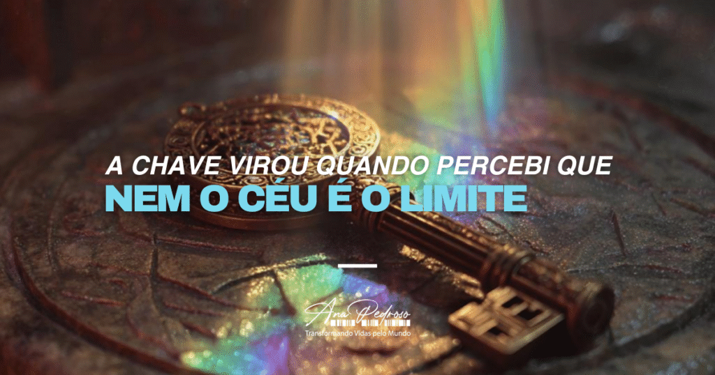 Chave dourada sobre superfície ornamentada, simbolizando libertação de limites e novas possibilidades